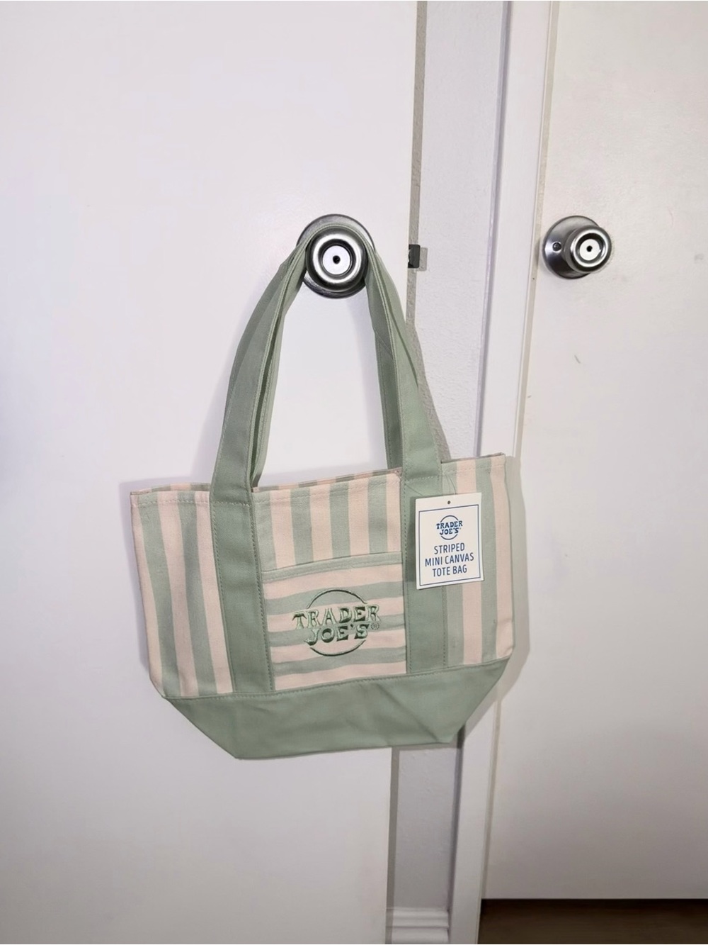Trader Joe's Striped Green and Cream Canvas Tote